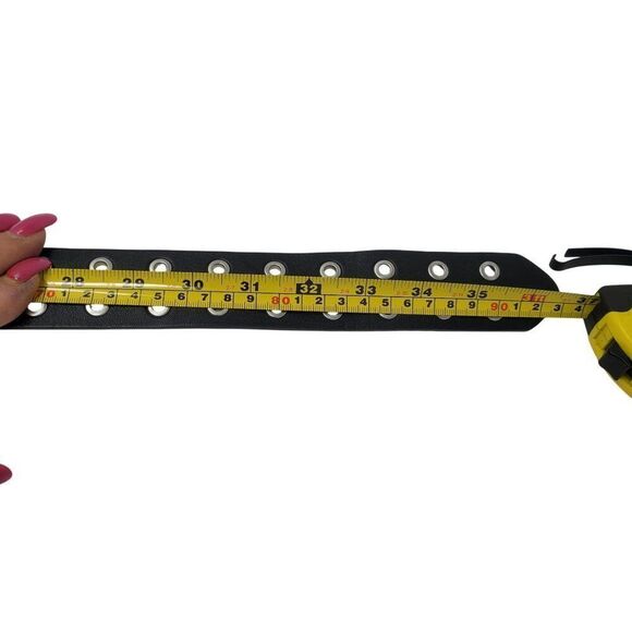 Black Silver Double Grommet Vegan Faux Leather Belt‎ Unisex Punk Alternative - Picture 5 of 10